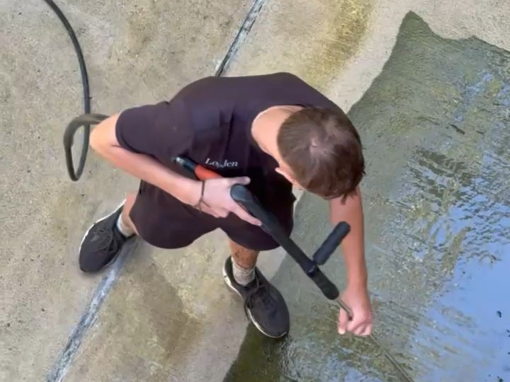 Power washing a patio